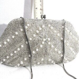 VINTAGE ANDRE' CELLINI  BEADED + PEARL 1960  HANDBAG + OPTIONAL LONG CHAIN STRAP